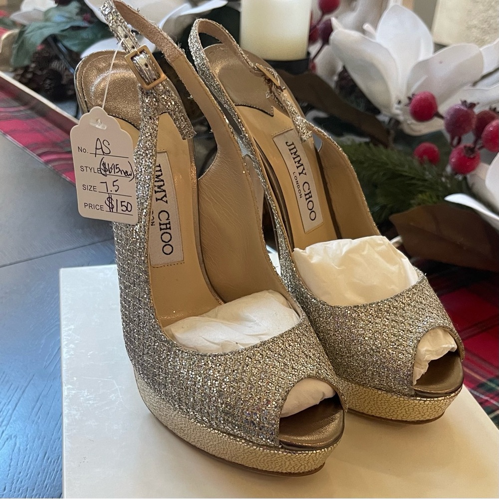 Jimmy Choo Glitter Peep Toe Heels